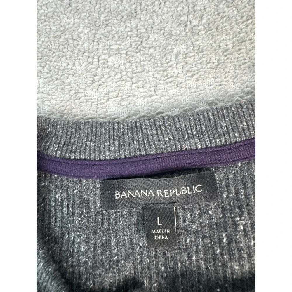 Banana Republic‎ Sweater Mens Large Gray Wool Silk Henley Crewneck Knit Pullover